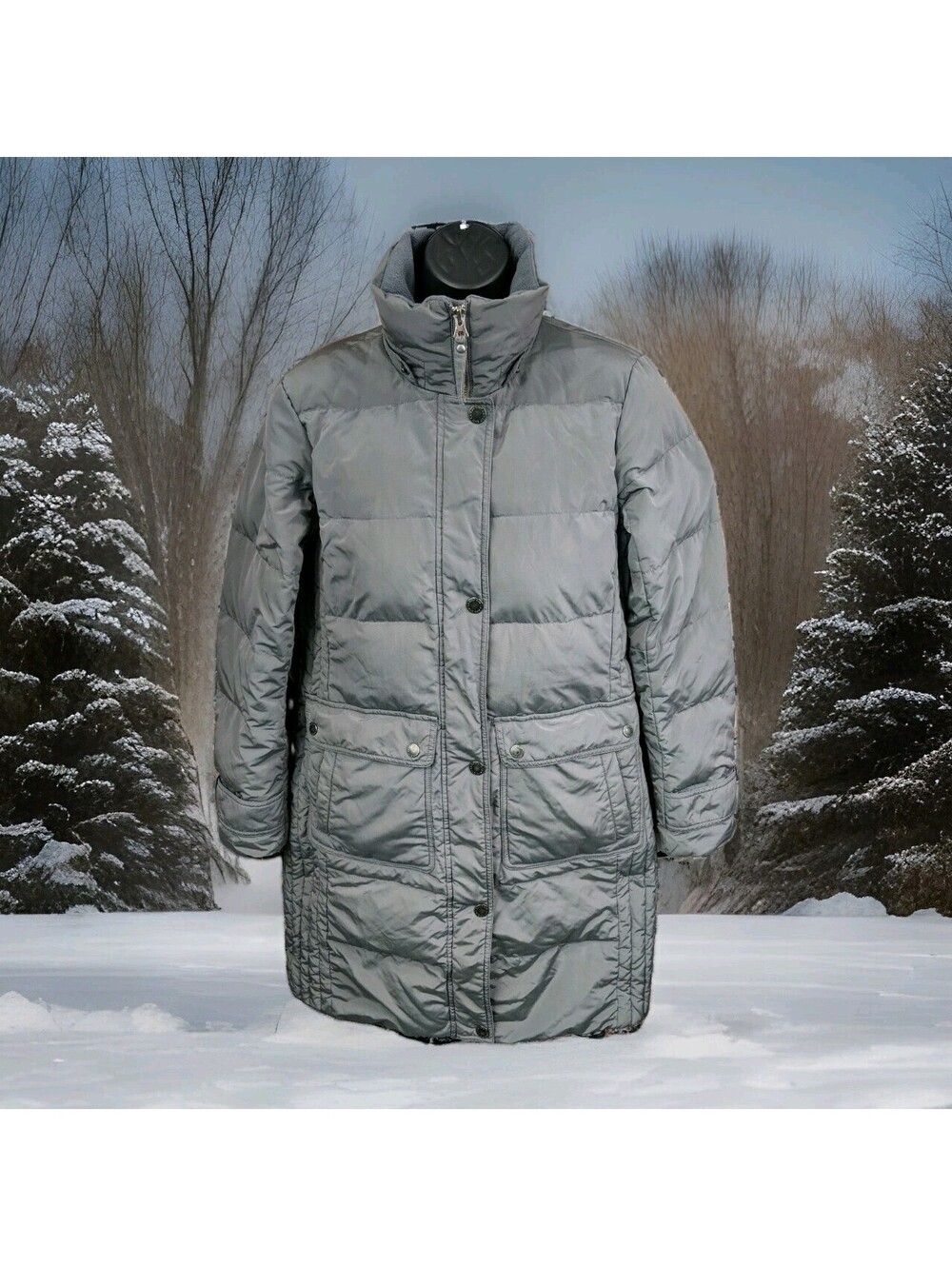 LANDS END Long Winter Down Puffer Jacket Coat Quilted Womens Small 6-8 Knee Grey